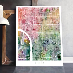 Tulsa City Urban Map Poster, Tulsa Street Print, Aquarell Karte Tulsa Oklahoma, moderne Wandkunst, Wohnkultur, Reise Poster, druckbare Kunst