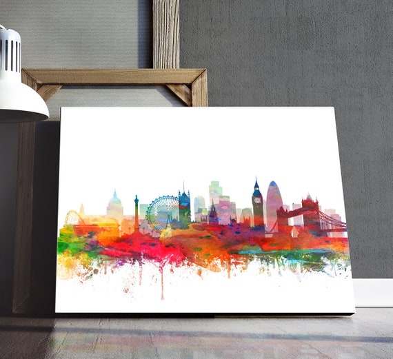 London Skyline Print, London Watercolor Skyline Art Poster, London England UK Cityscape, Modern Wall Art, Home Office Decor, Printable Art