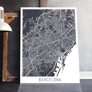 Barcelona City Urban Karte Print, Barcelona City Street Poster, Barcelona Spanien grau weiß, moderne Wandkunst, Wohnkultur, Reise druckbare Kunst
