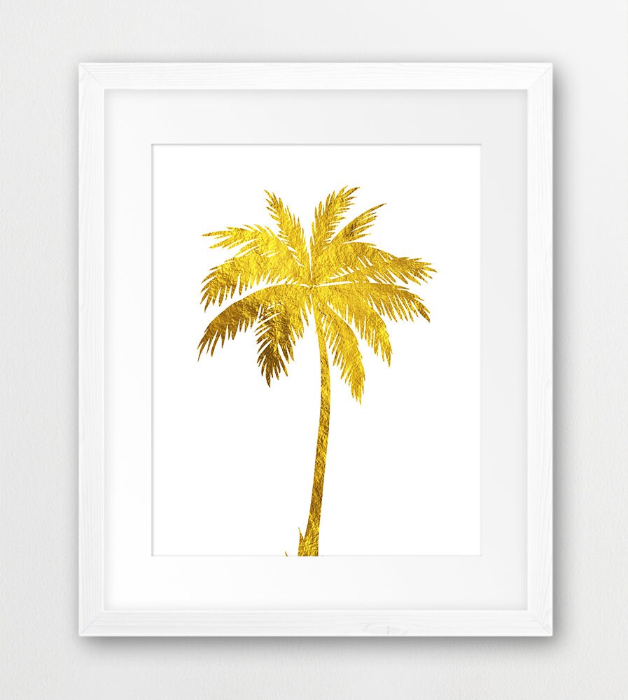 Palm Tree Print Palm Tree Gold Foil Texture Modern Wall Art Etsy