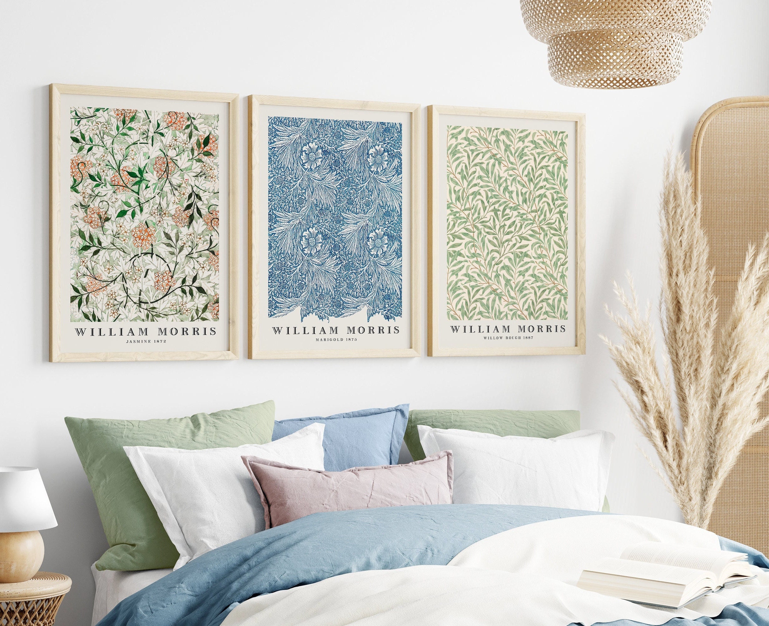 William Morris Set of 3 Prints, William Morris Posters, Beige