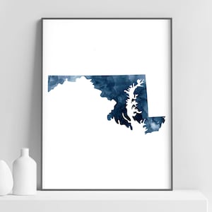 Maryland State Map Print, Navy Blue Watercolor Maryland Map Art Poster, Modern Decor, USA State Map Poster, Home Office Decor, Printable Art