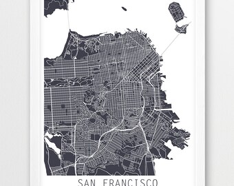 San Francisco City Urban Map Poster, San Francisco City Street Print, Grey San Francisco California, Modern Art, Home Decor, Printable Art