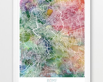 Rome City Urban Map Poster, Rome Street Map Print, Watercolor Rome Italy Map, Modern Wall Art, Home Decor, Travel Poster Gift, Printable Art
