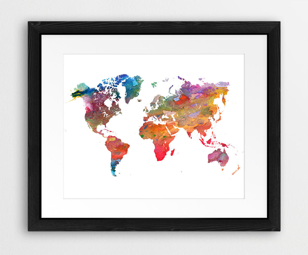 World Map Watercolor Print, World Map Watercolor Poster, Watercolor ...