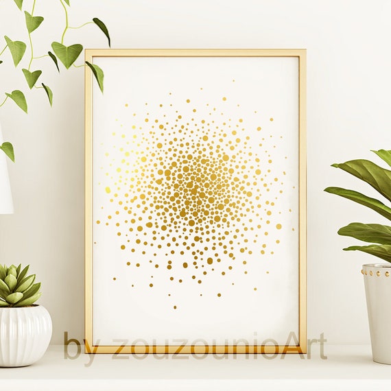 Abstract Circle Print, Geometric Art Gold Foil Texture, Polka Dot, Abstract Decor, Modern Wall Art, Home Office Decor, Digital Printable Art