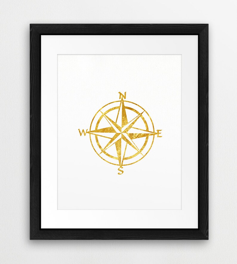 Compass Printable File Compass Gold Foil Texture Travel Wall | Etsy