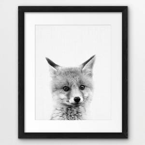 Fox Print, Fox Pup Cub Kit, Woodland Nursery Wall Art, Black And White Animals Print, Baby Animals, Kids Room Decor, Digital Printable image 5