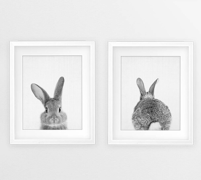 Bunny Print Set Woodland Animal Wall Art Nursery Black And Etsy France