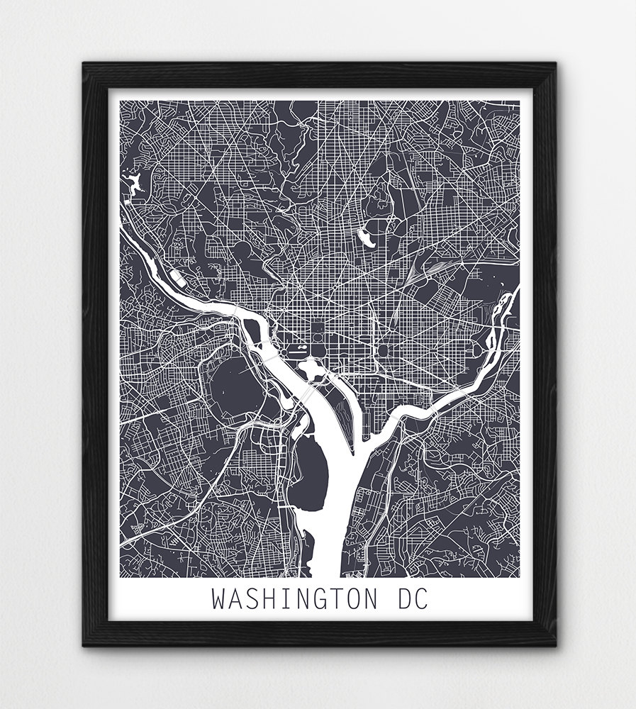 Washington DC Map Print, Washington DC Street Map Art Poster, Grey Map ...
