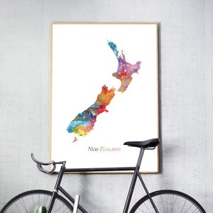 Neuseeland Karte Print, Neuseeland Poster, Neuseeland Wandkunst, Neuseeland Aquarell Karte, Wohnkultur, Reise Poster Digital druckbare Kunst
