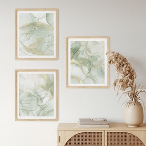 Sage Green Wall Art Prints, Marble Wall Prints, Abstract Set of 3 ...