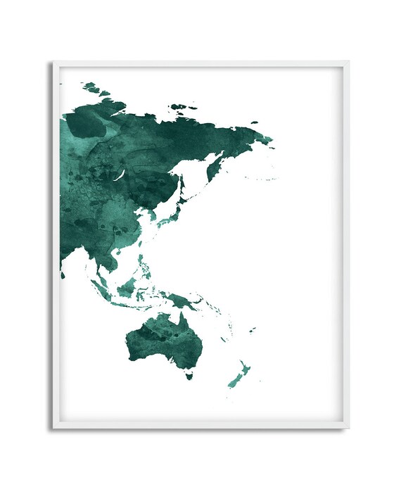 世界地図の水彩画プリント、世界地図 3 枚セット、エメラルド グリーン