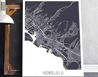 Honolulu City Stadtplan Poster, Honolulu City Street Print, Honolulu graue Karte, Hawaii, moderne Kunst, Dekoration, Reiseposter, printable Art