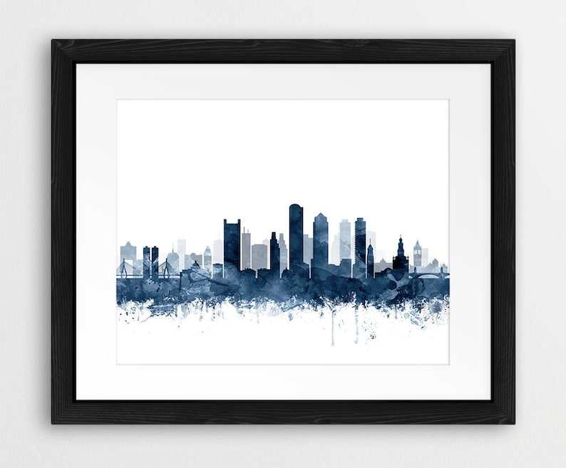 Boston Art Print Boston Skyline Art Poster Boston Navy Blue Etsy
