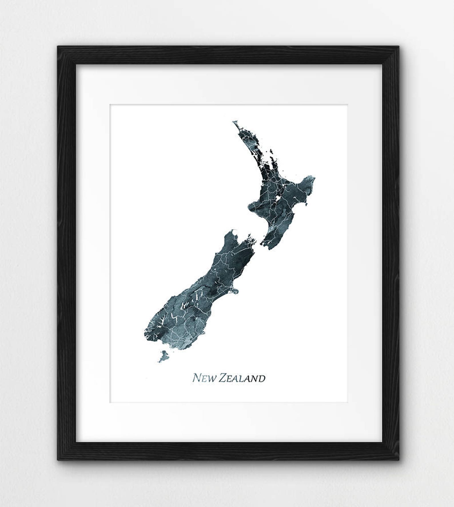 New Zealand Map Print New Zealand Poster New Zealand Wall Etsy