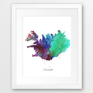 Impression de carte d'Islande, art de carte aquarelle d'Islande, art mural de carte d'Islande, affiche de carte aquarelle d'Islande, décoration de bureau à domicile, art imprimable de voyage