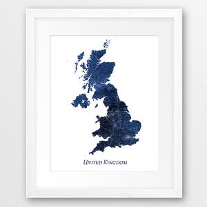 Great Britain Print, United Kingdom Wall Art, Great Britain Watercolor Map, UK Watercolor Navy Blue, Home Decor, Travel Poster Printable Art