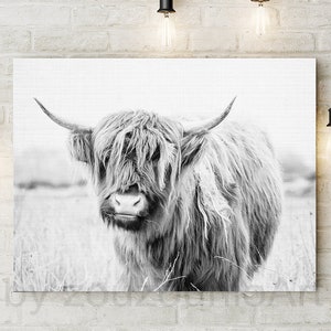 Highland Cow Print, Highland Cow Poster, Black And White Highland Cow Print, Farm Animals Decor, Modern Wall Art, Kids Room Printable Art