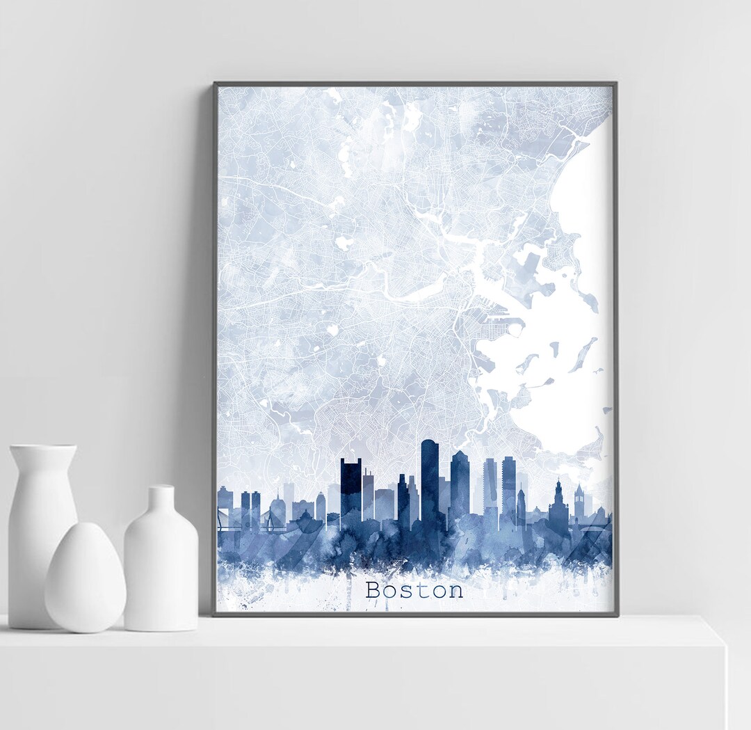 Boston Map Skyline Print, Cityscape Street Map Print, Abstract ...