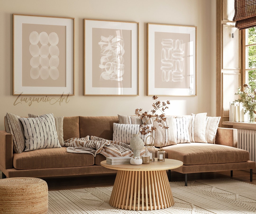 Beige Abstract Gallery Wall Art Set of 3, Beige White Neutral Nordic ...
