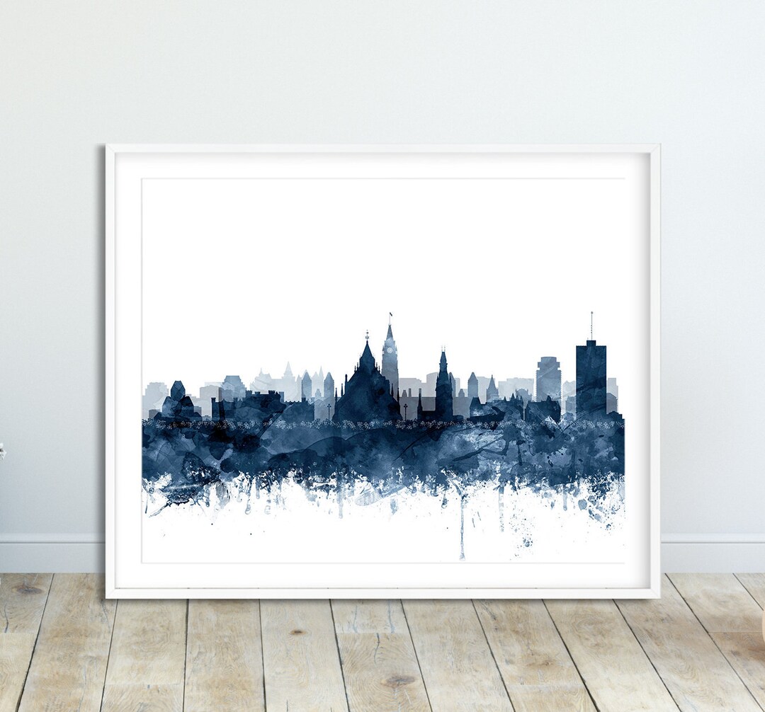 Ottawa Skyline Art Print Ottawa Watercolor Navy Blue Art Etsy