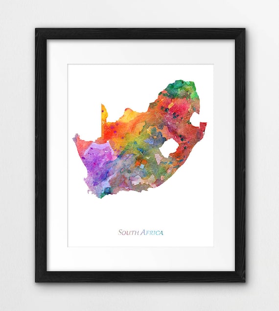 South Africa Map Print Wall Art Watercolor 50