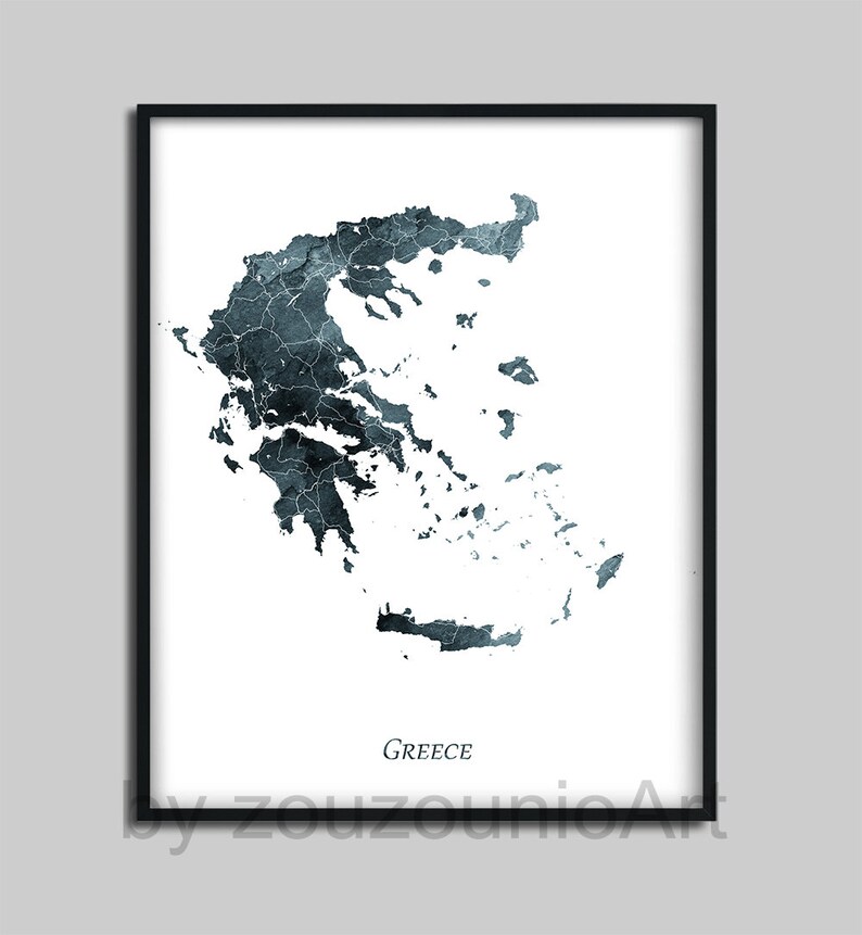 Greece Map Print Greece Watercolor Map Poster Greece Wall Etsy
