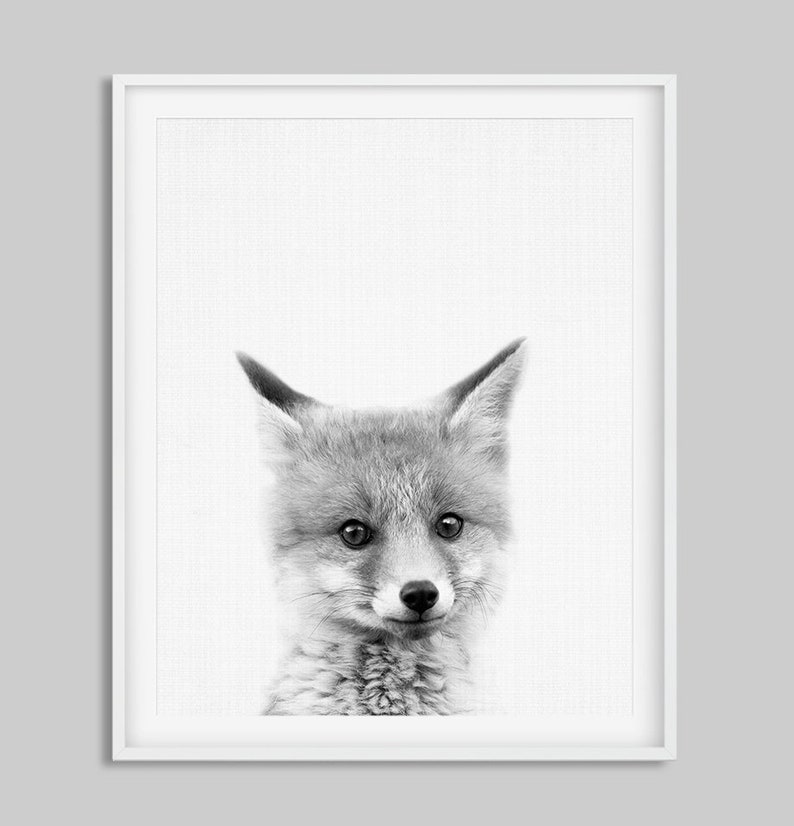 Fox Print, Fox Pup Cub Kit, Woodland Nursery Wall Art, Black And White Animals Print, Baby Animals, Kids Room Decor, Digital Printable image 2