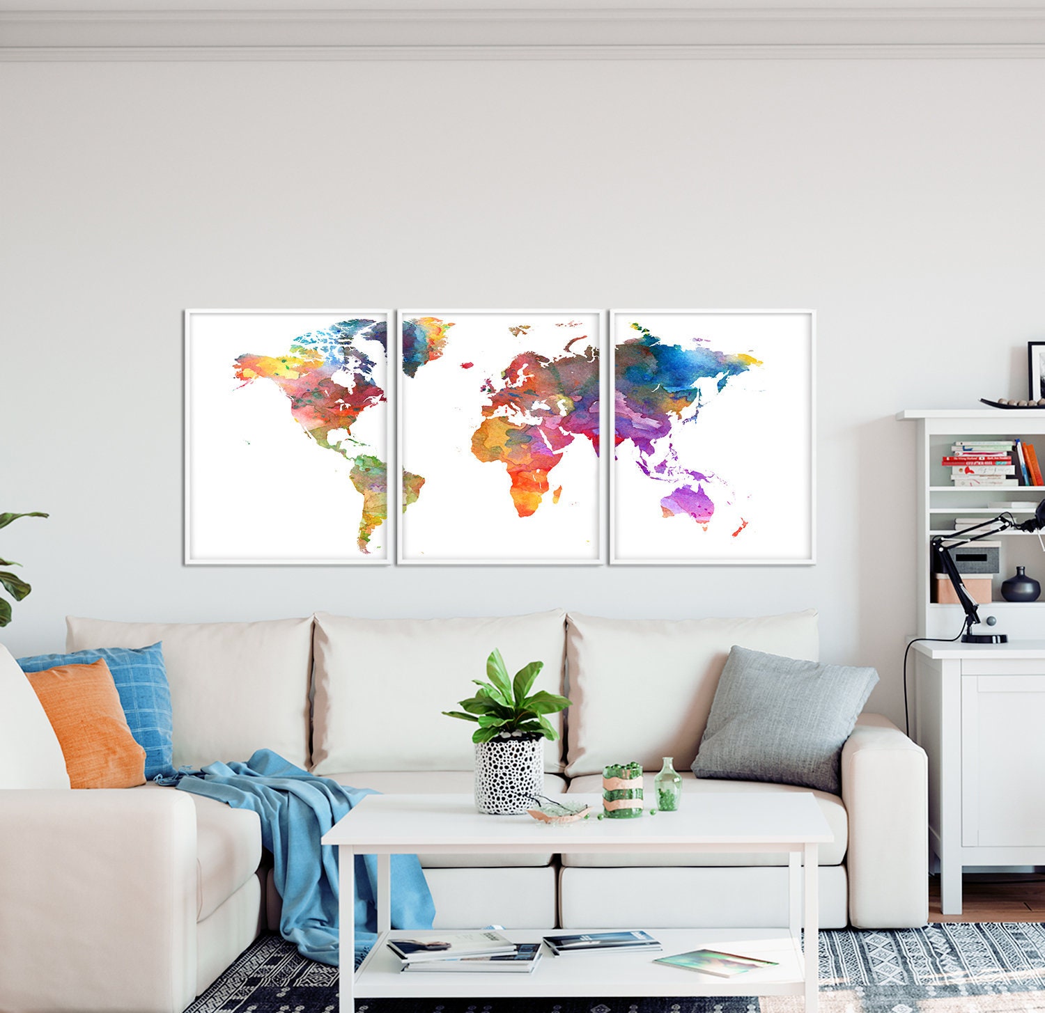 World Map Watercolor Print, Watercolor World Map Set of 3, World Map ...
