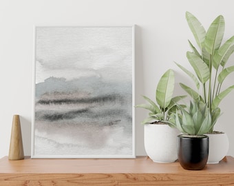 Landscape Abstract Watercolor Print, Minimalist, Earth Tones, Watercolor Painting, Neutral Modern Wall Art, Home Office Decor, Printable Art