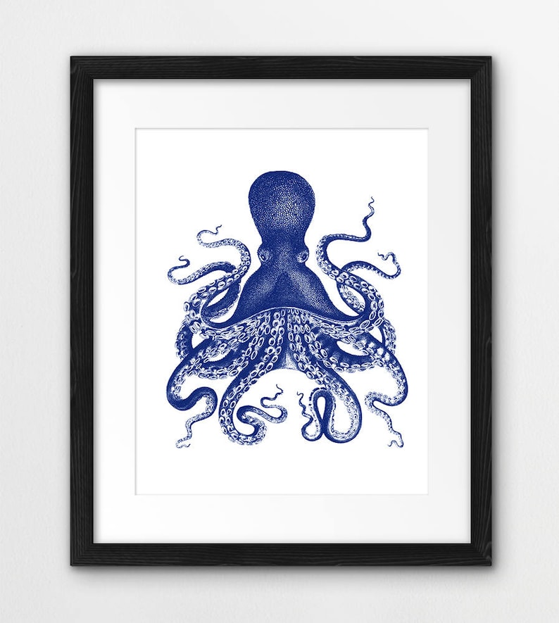 Octopus Print Octopus Silhouette Navy Blue White Nautical - Etsy