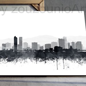 Denver Skyline Print, Denver Skyline Poster, Colorado Cityscape, Denver Black White Watercolor, Modern Wall Art, Home Office Decor Printable