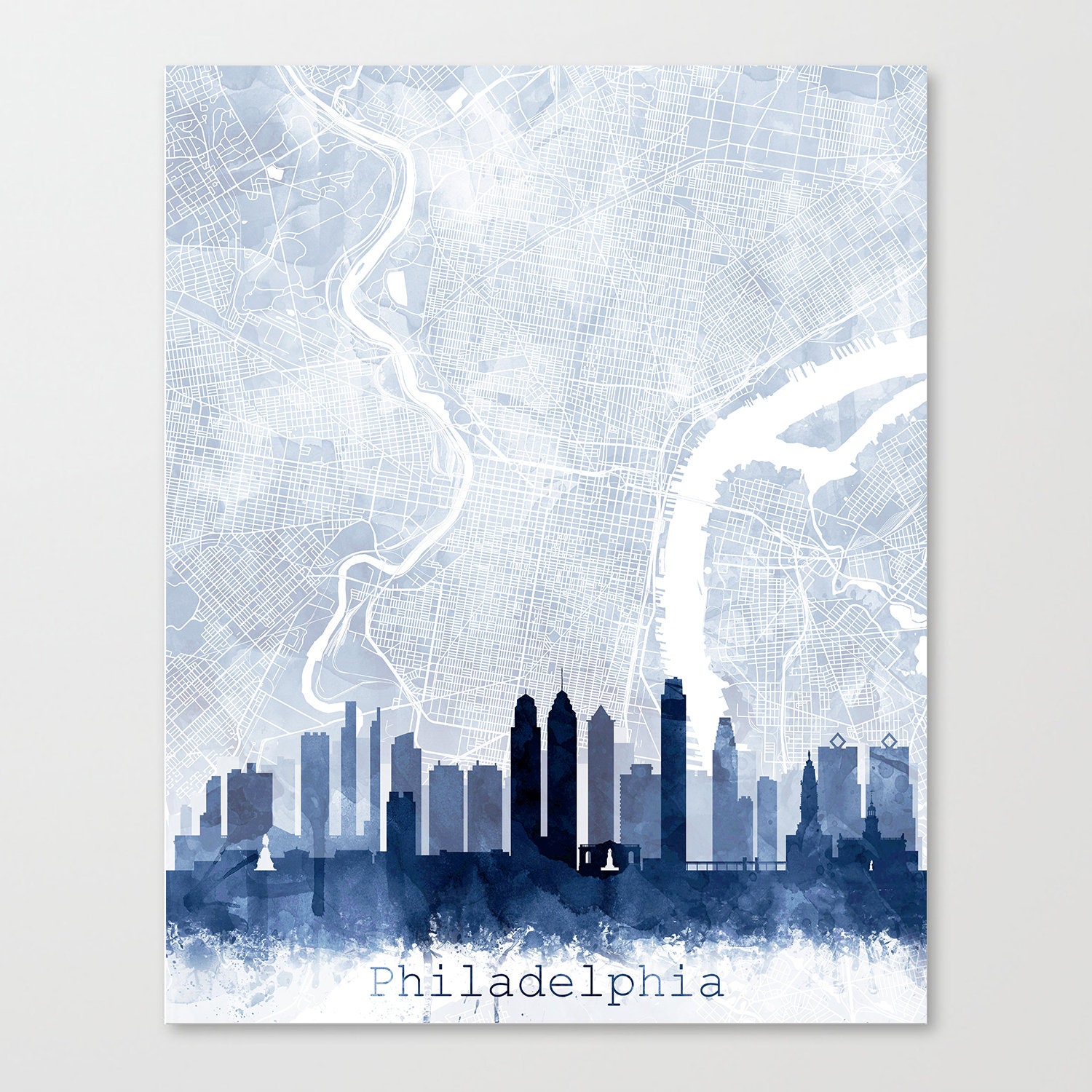Philadelphia Map Skyline Print, Cityscape Street Map, Abstract ...