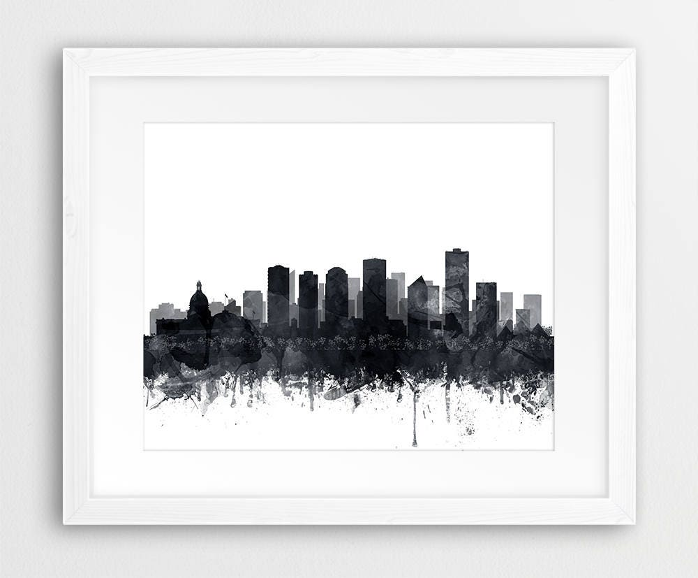 Edmonton Skyline Print Edmonton Watercolor Grey Black And Etsy