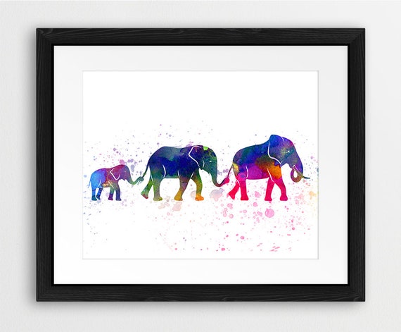 Impresión de elefante, impresión de tres elefantes, silueta de 3 elefantes  acuarela colorida, animales de safari, arte moderno de la pared, decoración  del vivero imprimible -  México