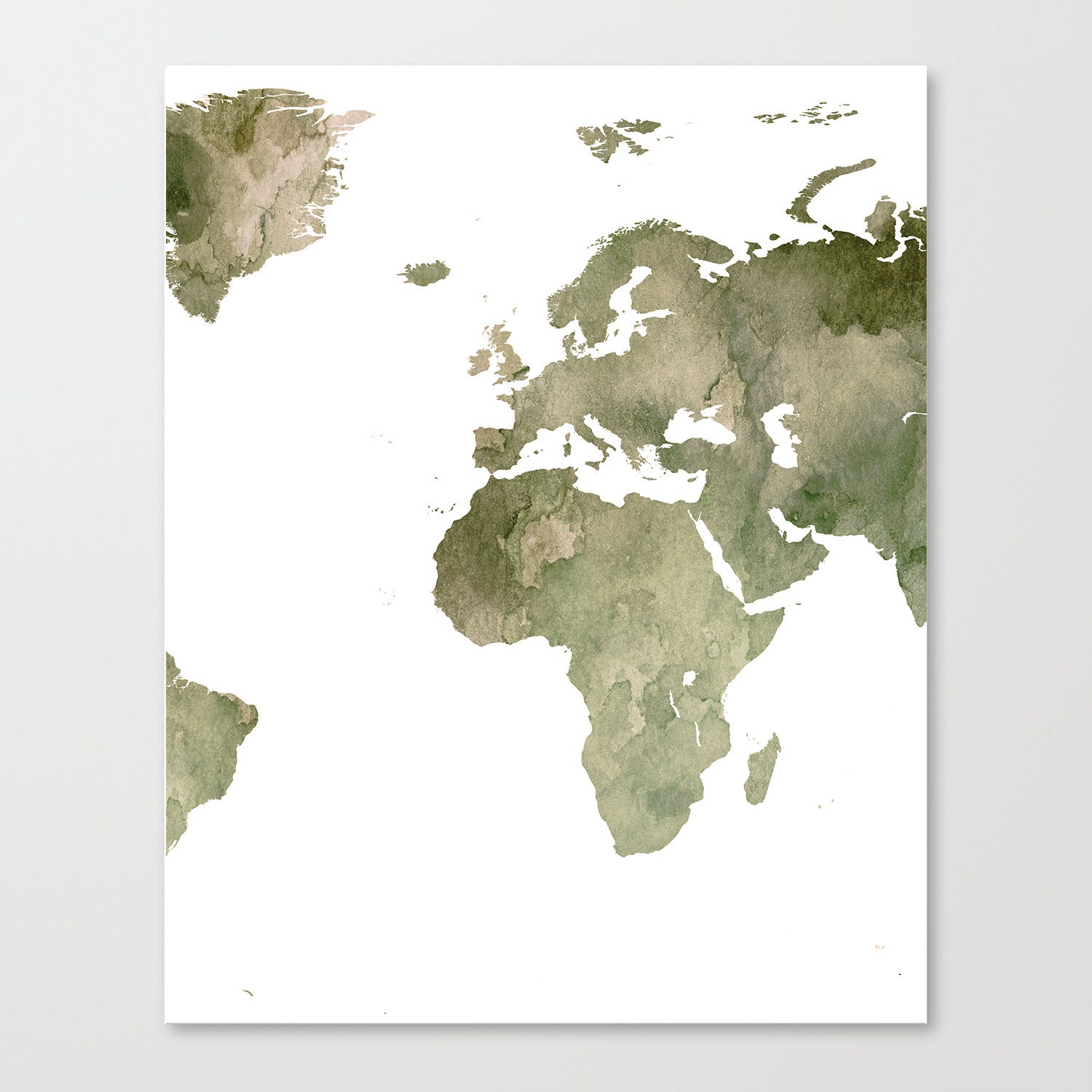 World Map Watercolor Prints, World Map Set of 3, Watercolor Sage Green ...