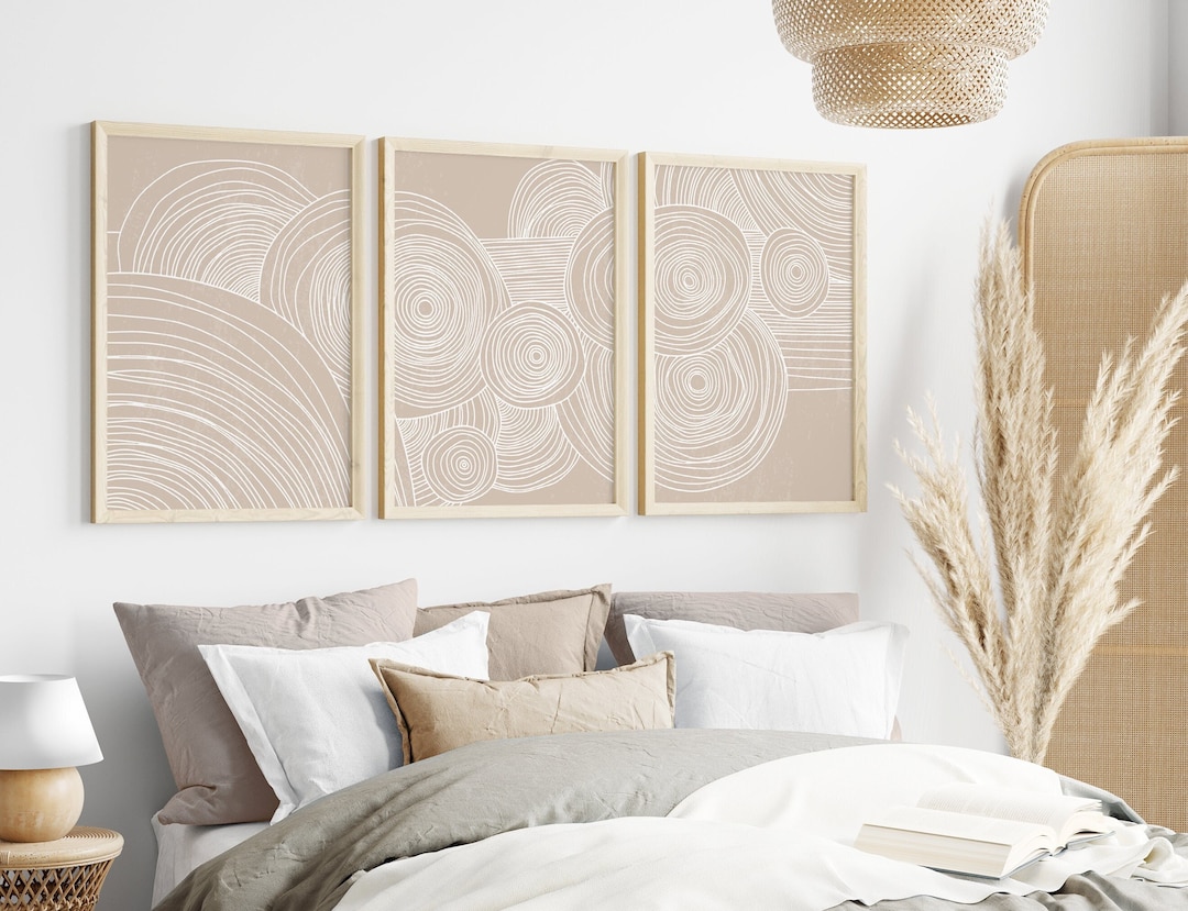 Beige Living Room Wall Art Prints, Abstract Minimalist Beige Set of 3 ...