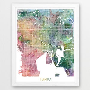 Tampa City Urban Map Poster, Tampa Street Print, Aquarell Karte Tampa Florida, moderne Wandkunst, Wohnkultur, Reise Poster, druckbare Kunst