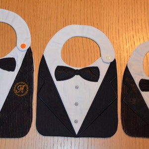 ITH Tuxedo Applique Bib Embroidery Design for large hoops 200260mm, 200300mm, 200360mm and 180300mm or larger with 6 monogram frames image 2