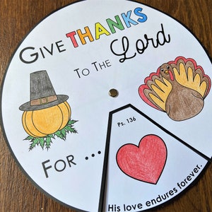 Geben Sie Danksagungs-Färbungsrad, Erntedank, Schrift, druckbare Bibelaktivität, Kinderbibellektion, Sonntagsschule