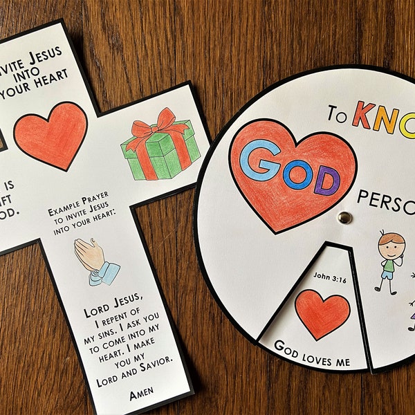 Know GOD Personally Coloring Wheel & Salvation Prayer Cross, VBS, Printable Bible Activity, Kids Bible Lesson, Sunday School