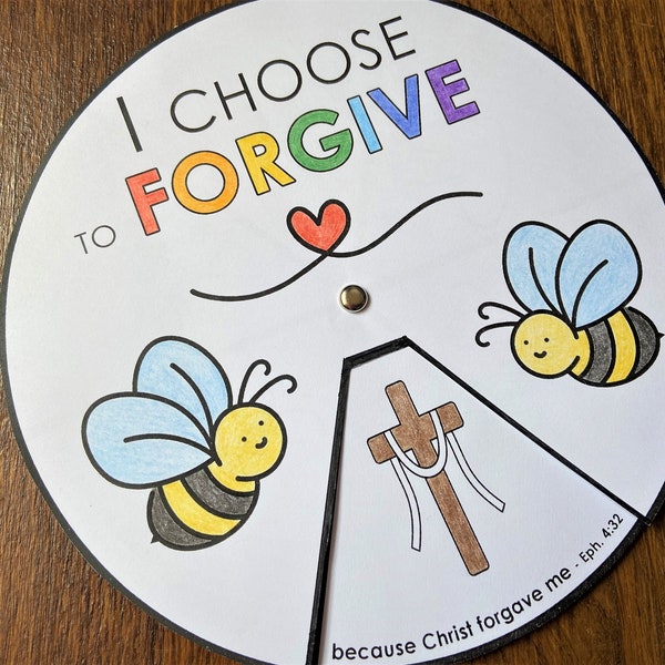 Forgive Scripture Coloring Wheel, Printable Bible Activity, Forgiveness, Kids Bible Lesson, Memory Game, Sunday School