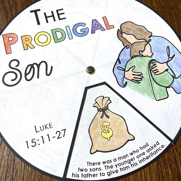 Prodigal Son Parable Coloring Wheel, Printable Bible Activity, Watercolor, Kids Bible Lesson, Memory Game, Sunday School