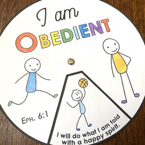 I AM Obedient Character Activity Wheel - Kids Printable - Includes Bible Memory Verse and Prayer - Habit Training - Virtues - Digital File