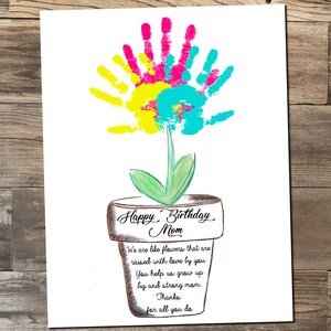 Mom's Birthday Handprint Craft, Flower Pot - Personaliseer met kinderafdrukken - 8,5x11 & 11x14 formaat - afdrukbaar digitaal bestand