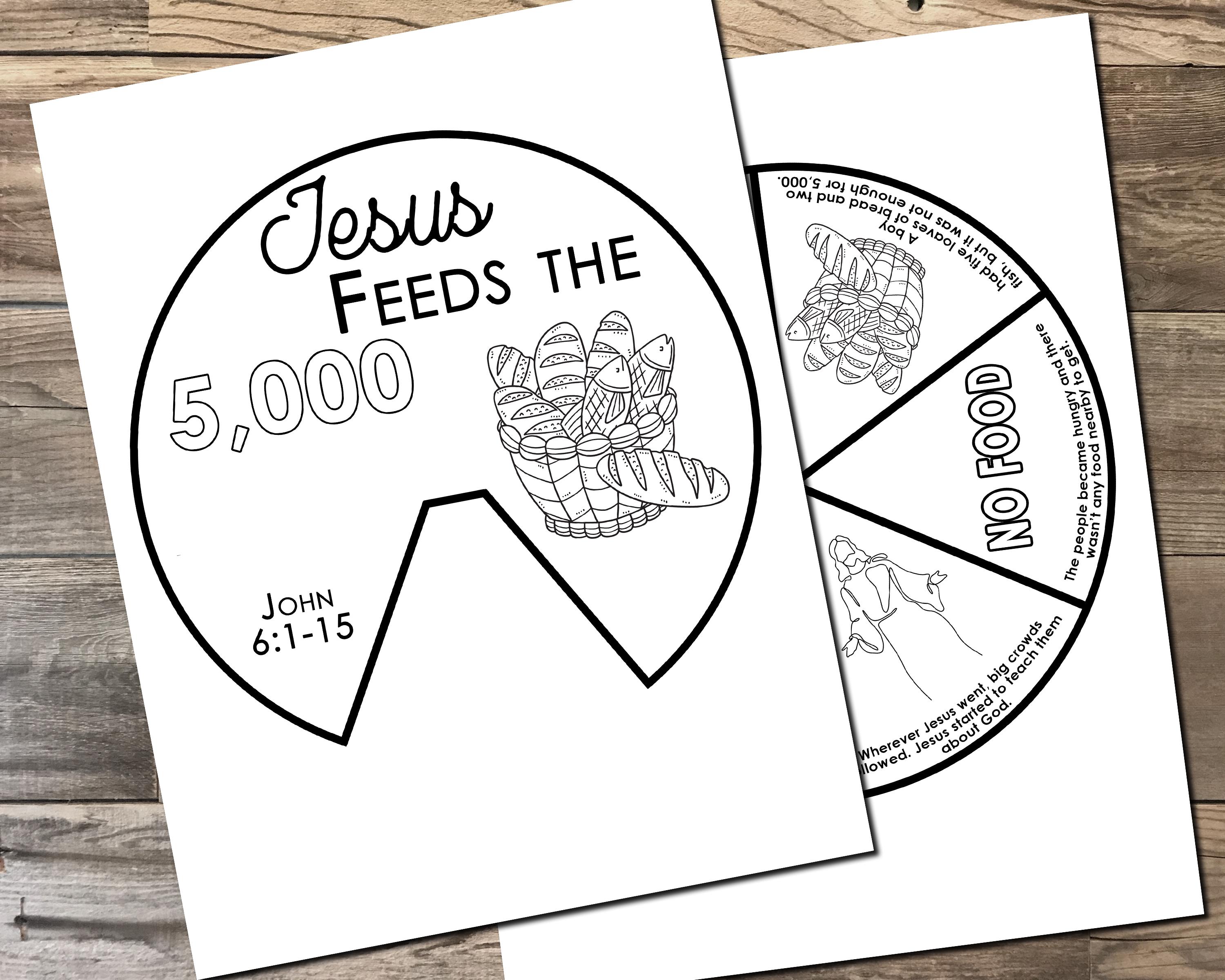 Jesus Feeds the 5000 Coloring Wheel, Printable Bible Activity, Kids ...