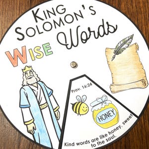 Ruota da colorare della saggezza di Re Salomone, attività biblica stampabile, acquerello, lezione biblica per bambini, gioco di memoria, scuola domenicale