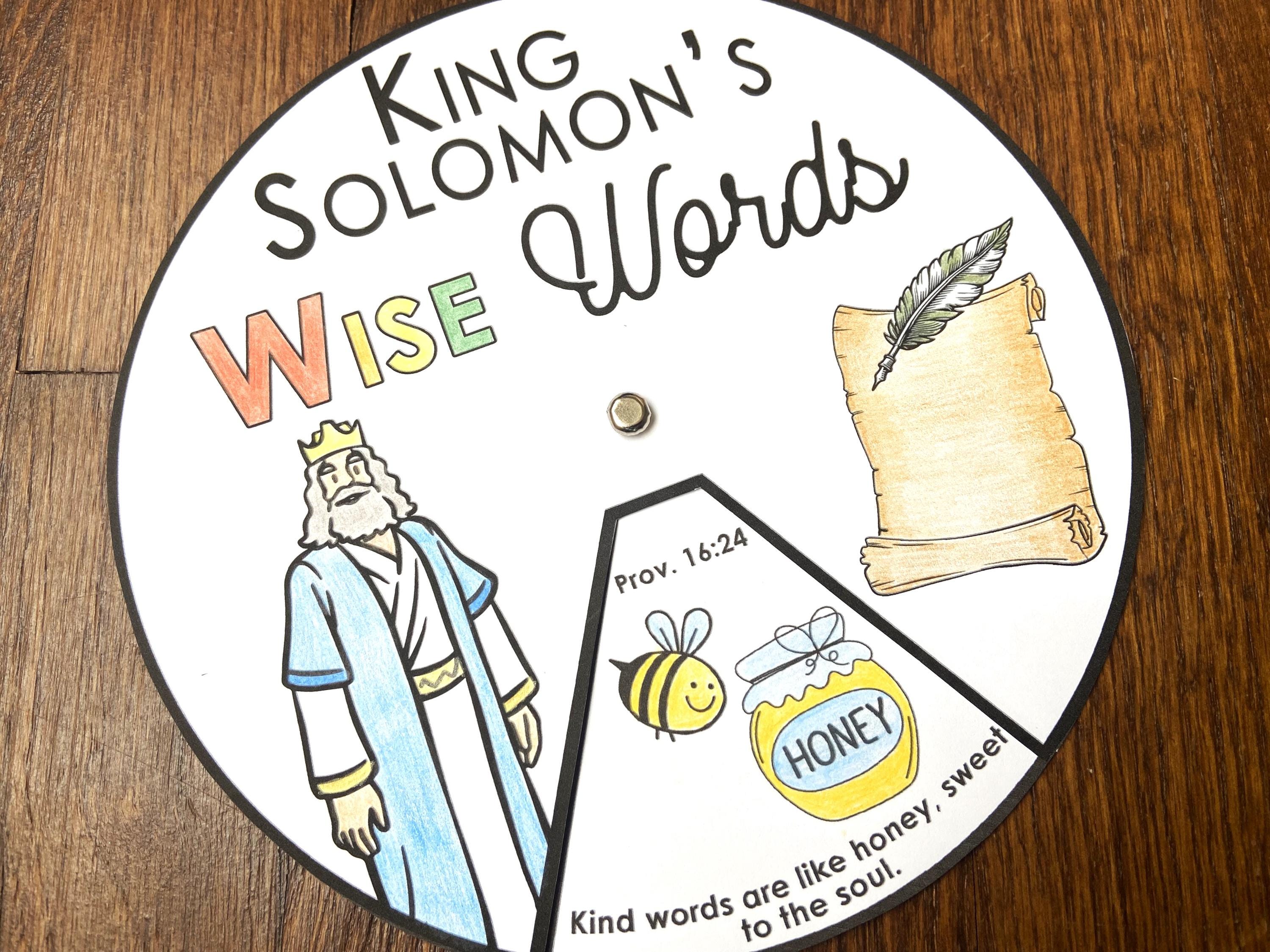 King Solomon Wisdom Coloring Wheel, Printable Bible Activity, Watercolor, Kids Bible Lesson, Memory Game, Sunday School