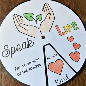 Roda de colorir Speak Life, 10 frutos da língua, atividade bíblica para impressão, aquarela, lição bíblica infantil, jogo de memória, escola dominical